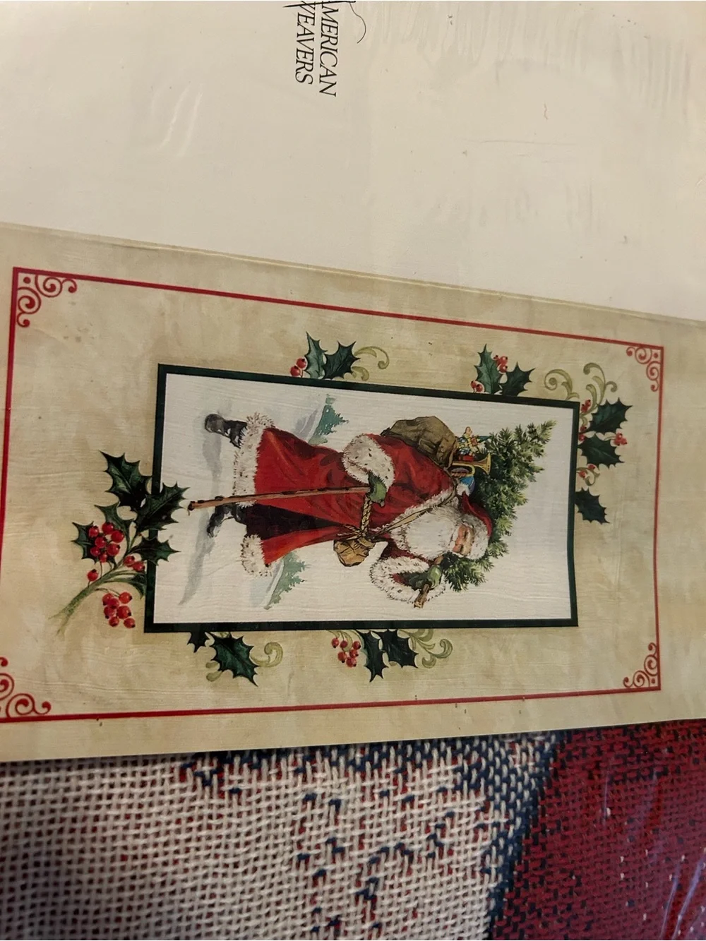 1996 Holiday Throw Blanket by Holiday Throw - Red, White & Green Santa Design